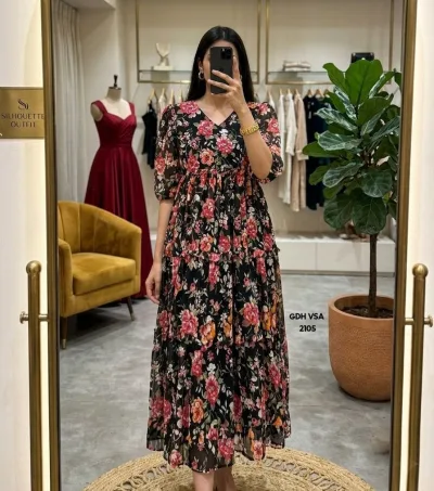 Floral Printed Maxi Dress Dark Blue